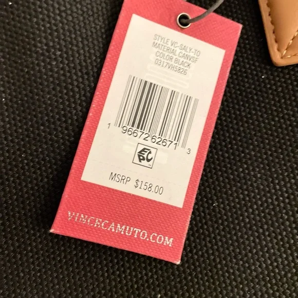 NWT Vince Camuto  Saly Blk Canvas, cream leather trim sides/bottom & ID beauty. - Picture 3 of 15